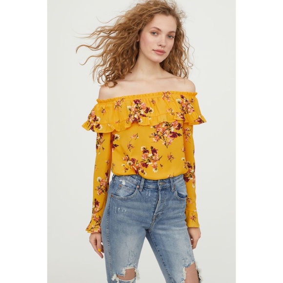 yellow floral off the shoulder top